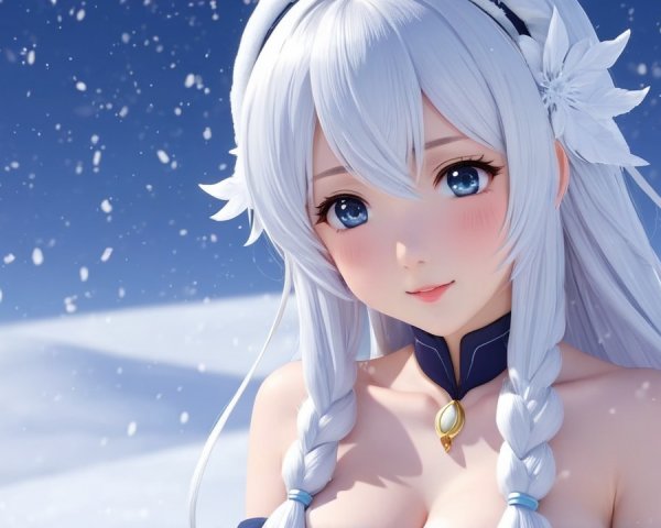 Anime Character in Snowy Landscape with Braided Hair