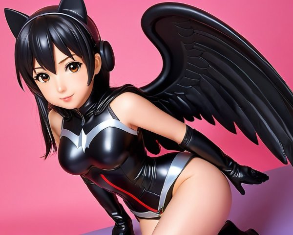 Stylized Female Character with Black Wings and Headphones