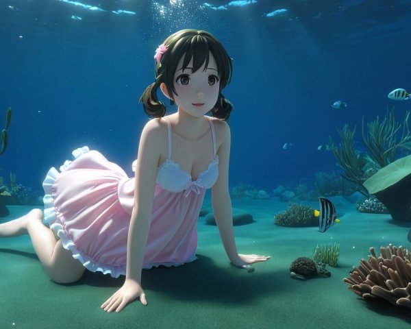 Underwater Scene of a Girl in a Pink Dress