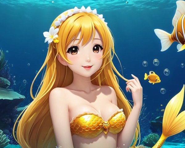 Vibrant Underwater Scene with Mermaid and Fish