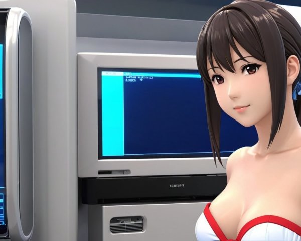 Stylized anime character in a high-tech setting