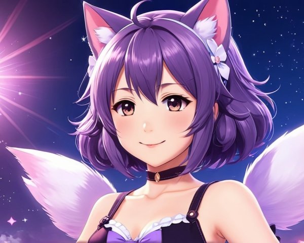 Anime Character with Purple Hair and Cat Ears
