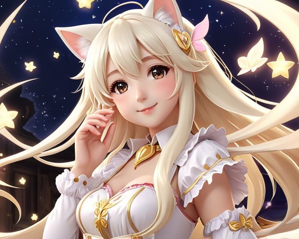 Charming Character with Blonde Hair in Starry Night