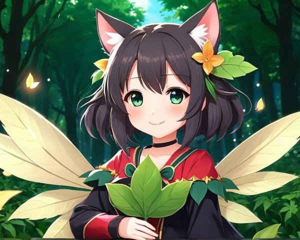 Fantasy Character with Cat Ears and Wings