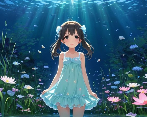 Underwater Scene with Vibrant Flowers and Sunlight