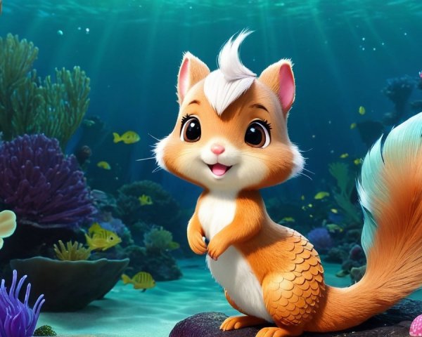 Cheerful Cartoon Squirrel in Whimsical Underwater Scene