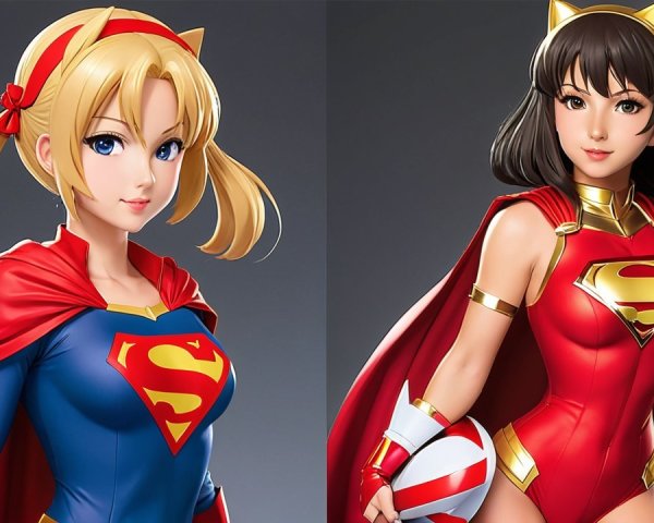 Superheroine Figures in Dynamic Poses and Costumes