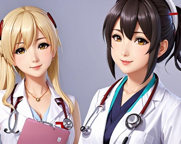 Anime Characters in Lab Coats in Medical Setting