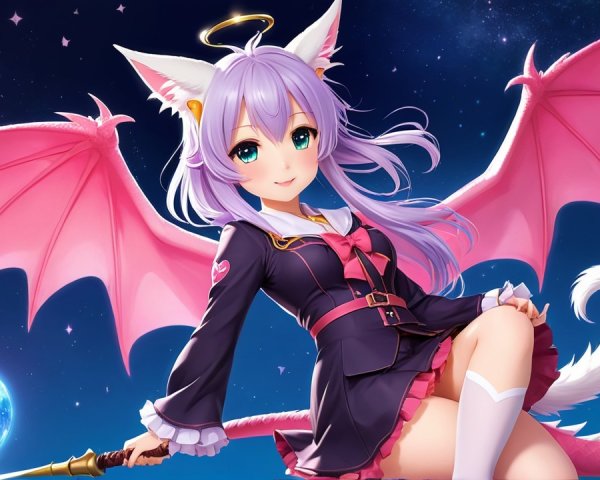Whimsical Character with Lavender Hair and Dragon Wings