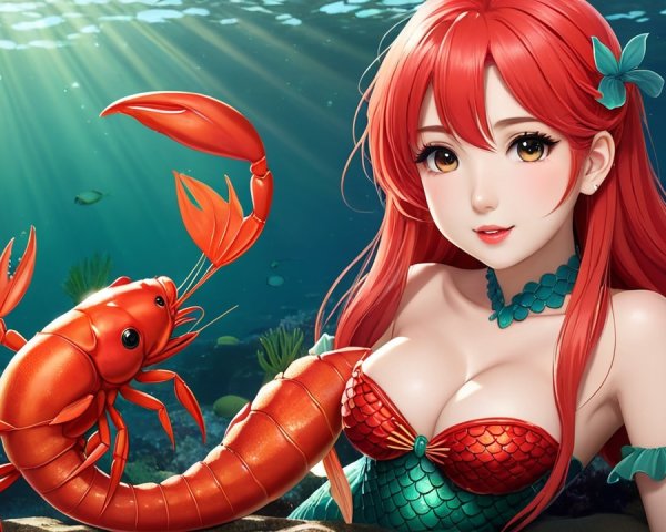 Underwater Scene with Mermaid and Colorful Coral Reefs