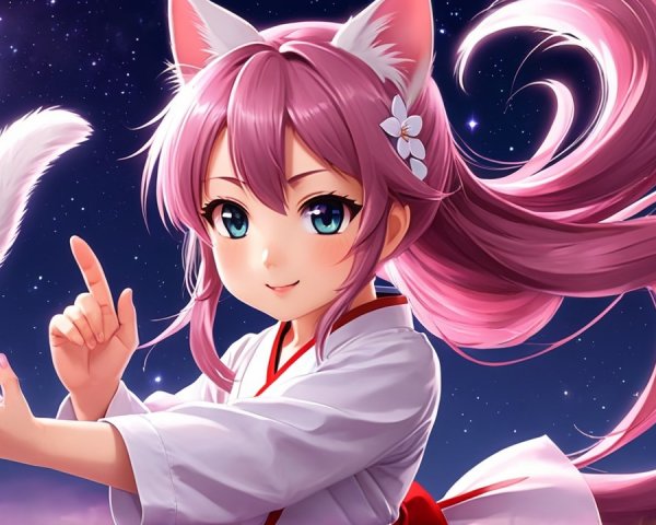 Cute anime character with pink hair and cat ears