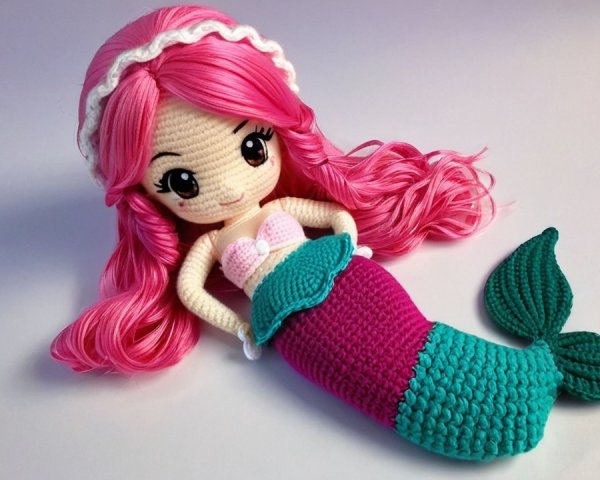 Handmade Crochet Mermaid Doll with Vibrant Features
