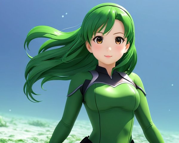 Vibrant Underwater Scene with Character and Flora