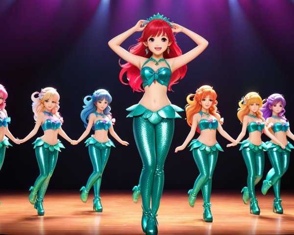 Vibrant Stage with Colorful Animated Characters