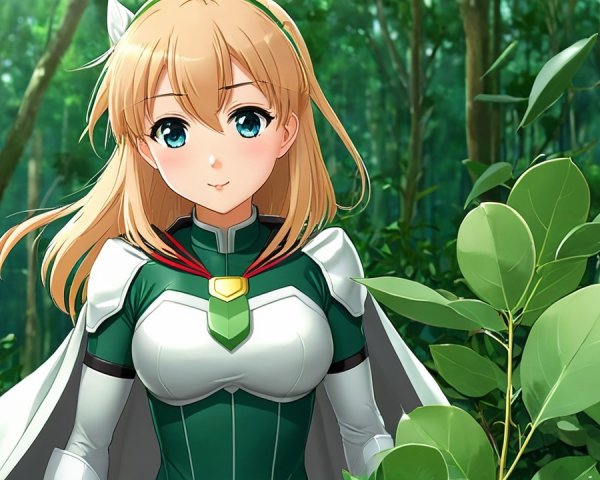Young Woman in Fantasy Outfit in Lush Forest