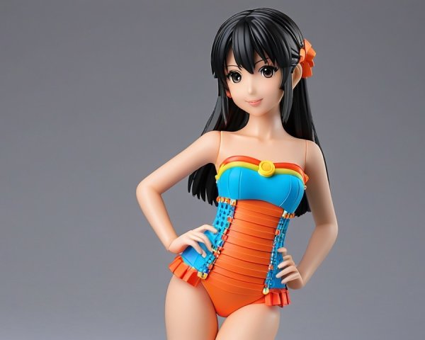 Vibrant Young Woman in Colorful Swimsuit Design