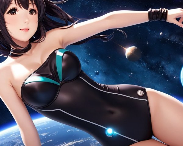 Futuristic Character in Space with Cosmic Backdrop