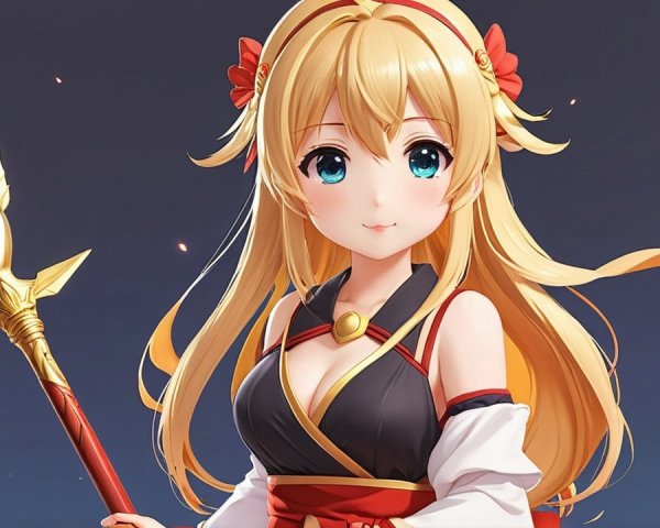 Anime-style character with blonde hair and spear