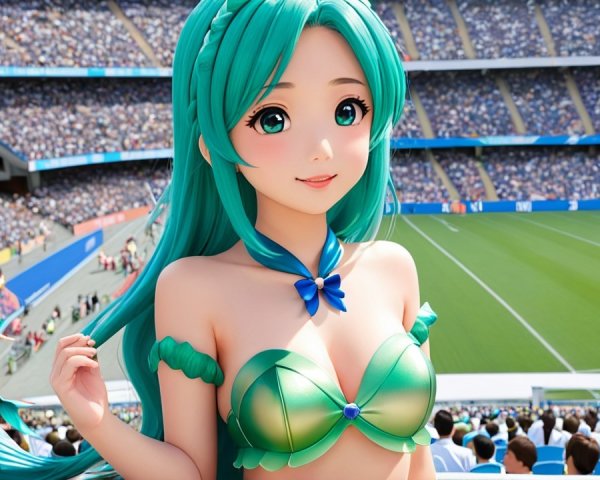 Animated Mermaid in Stadium with Cheering Crowd