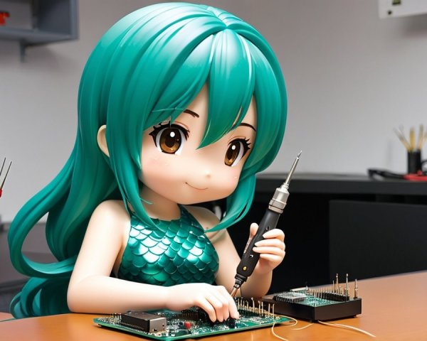 Animated Character Assembling Circuit Boards in Workshop