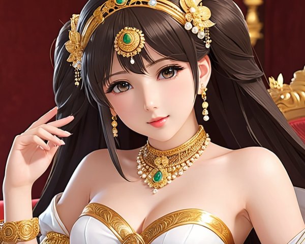 Elegantly Dressed Woman on Lavish Throne