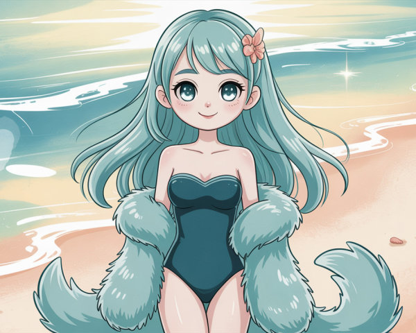 Anime Portrait of a Mermaid on a Sandy Beach