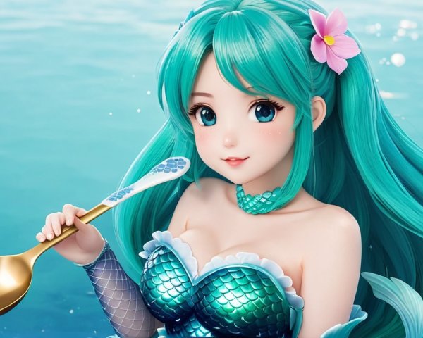 Vibrant Mermaid with Turquoise Hair in Enchanting Water