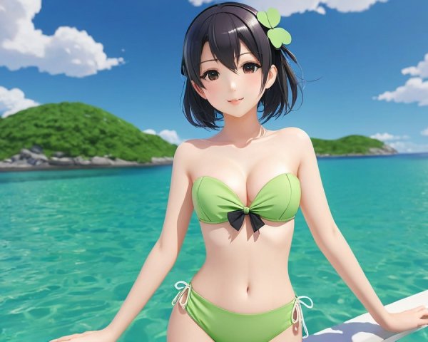 Cheerful Anime Character on Boat Overlooking Sea