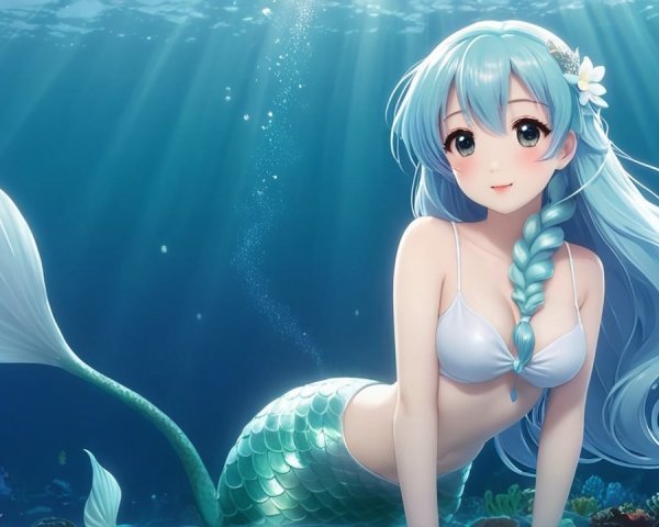 Underwater Scene with Mermaid and Coral Reefs