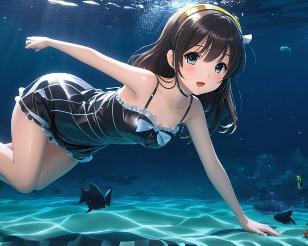 Young girl swimming in vibrant underwater scene