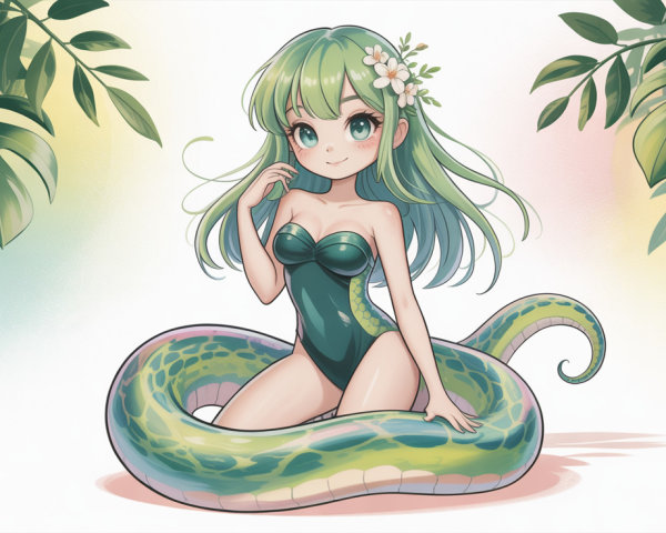 Cute lamia girl illustration with tropical background