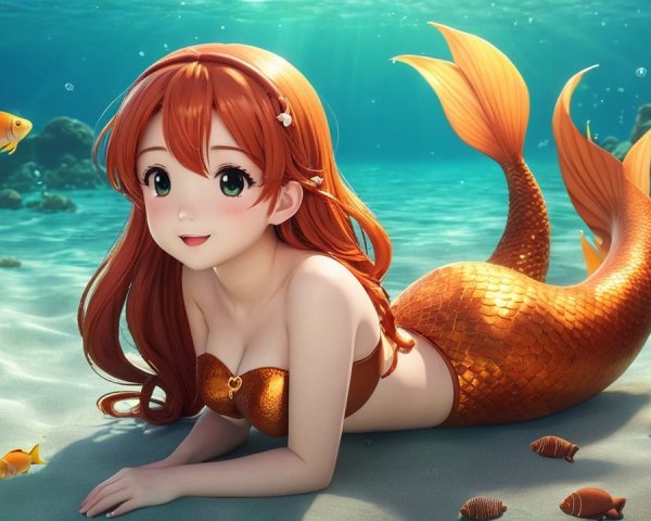 Whimsical Underwater Scene with a Cheerful Mermaid
