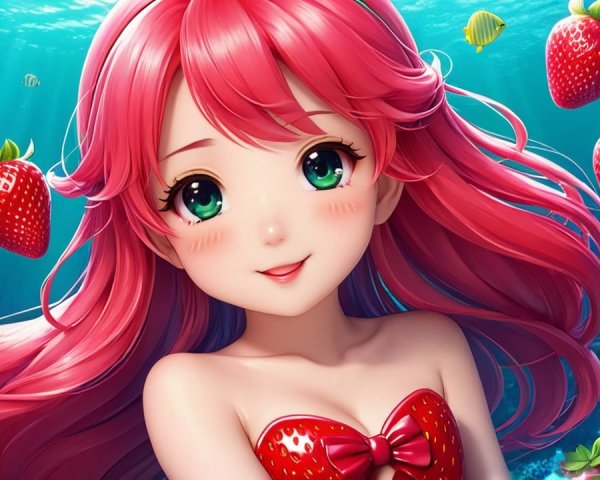 Vibrant Underwater Scene with Cheerful Girl and Bubbles