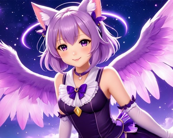 Whimsical Character with Purple Hair and Wings
