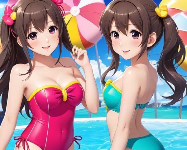 Animated Characters by Pool in Colorful Swimsuits