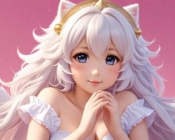 Whimsical character with white hair and feathery wings