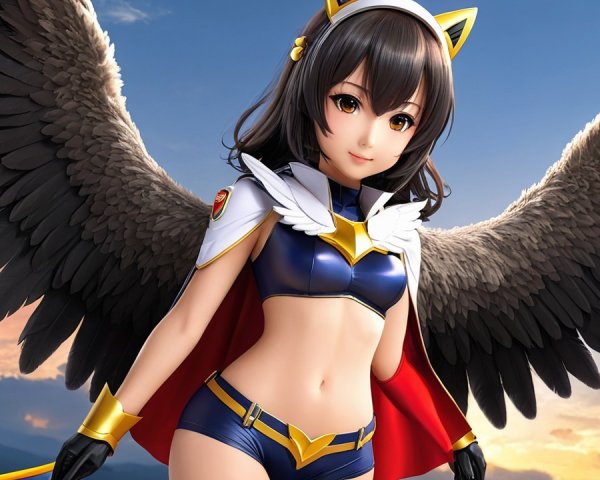 Stylized Character with Feathered Wings in Fantasy Setting