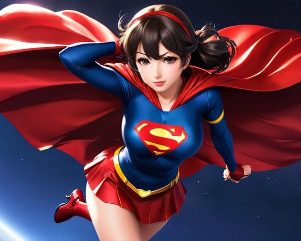 Animated Superhero Character in Blue Bodysuit and Cape