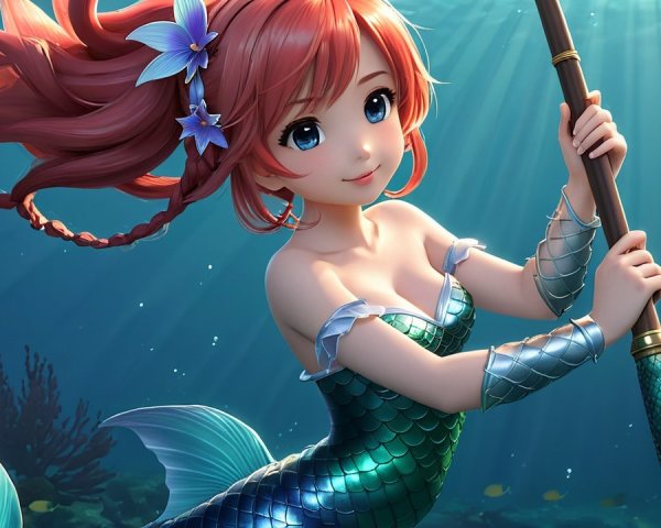 Vibrant Underwater Scene with Charming Mermaid