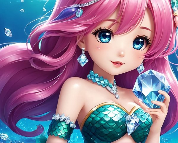 Whimsical Underwater Scene with Animated Mermaid