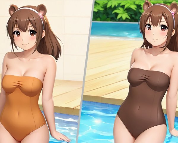 Animated Character in Two Swimsuit Variations