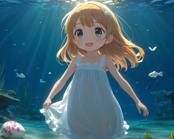 Underwater Scene of a Girl with Marine Life