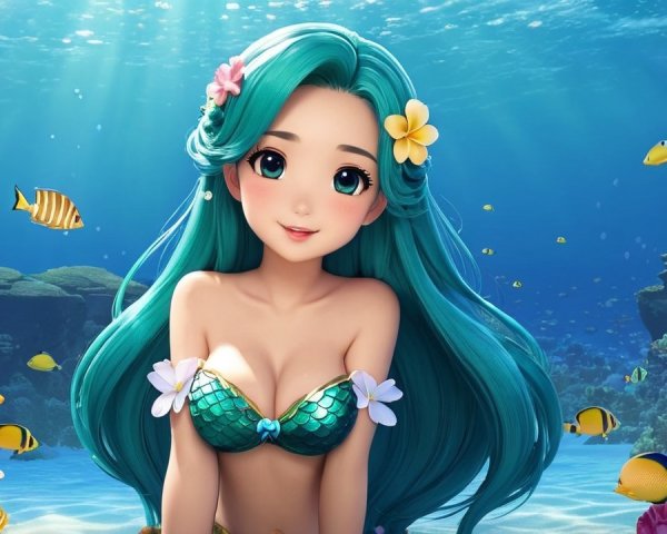Vibrant Underwater Scene with Mermaid and Coral