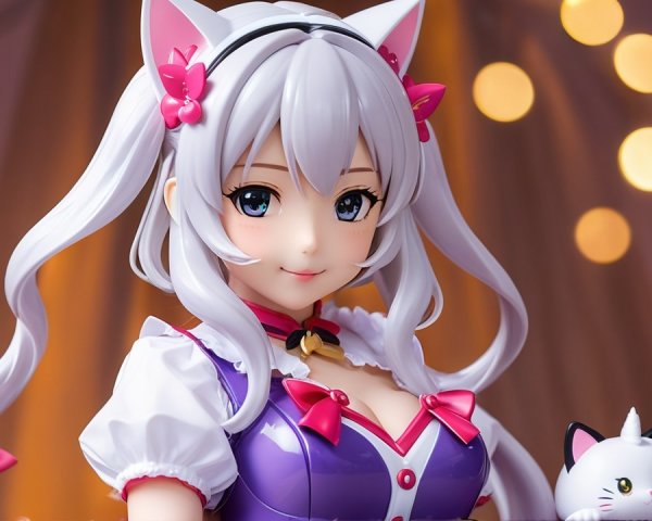 Charming Girl Figure with Silver Hair and Cat Ears