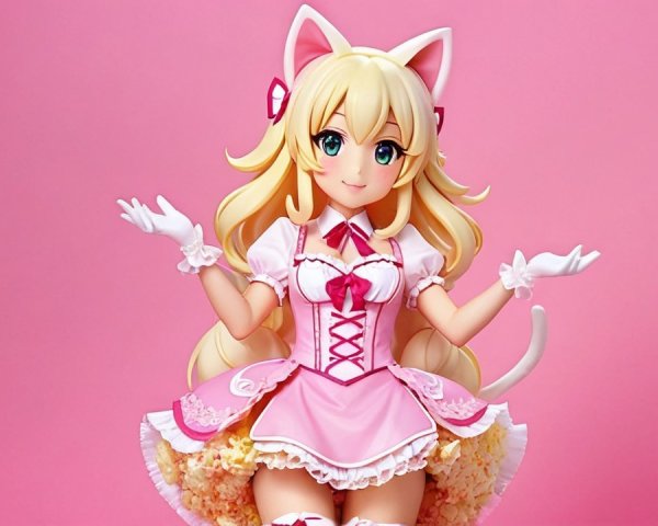 Charming figure of a girl with cat ears in pink outfit
