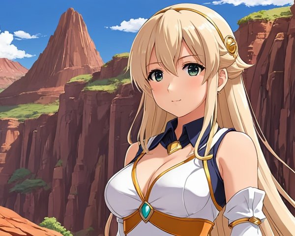 Fantasy Character with Blonde Hair and Blue Outfit
