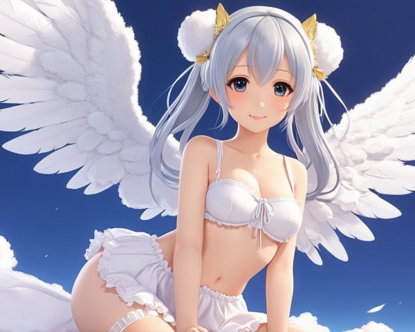 Whimsical Anime Character with Silver Hair and Wings