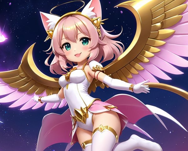 Anime Character with Cat Features in Celestial Setting