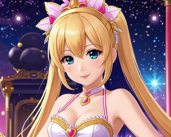 Anime Character in Glamorous Sparkling Setting