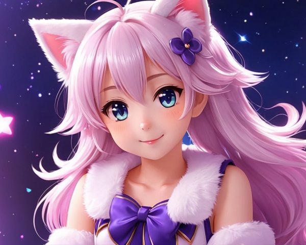 Charming Character with Pink Hair and Cat Ears